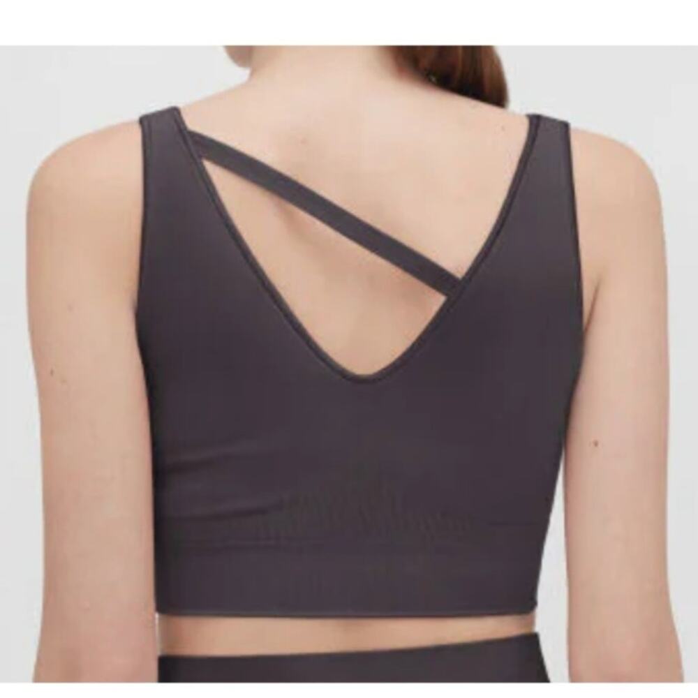 Cuyana NEW Stretch Cropped Top Charcoal Gray Sports Bra Womens Size Large XL - Picture 5 of 9